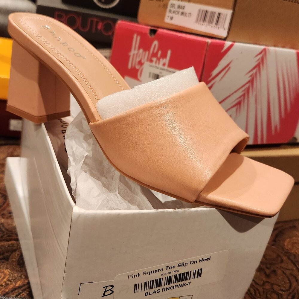 Bamboo Square-toe Slip-on Heel